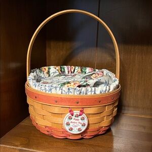 Longaberger 1998 “Rings and Things” Basket with Red and Tan Accents
